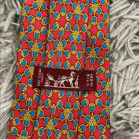 • Hermès • Silk Printed Red Blue Yellow Tie Men’s - Picture 3 of 4